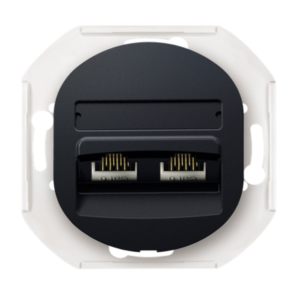 Механізм розетка 2-на комп'ют. 2*RJ45 Cat5e, UTP, Aling-Conel EON E614.E, чорний глянець