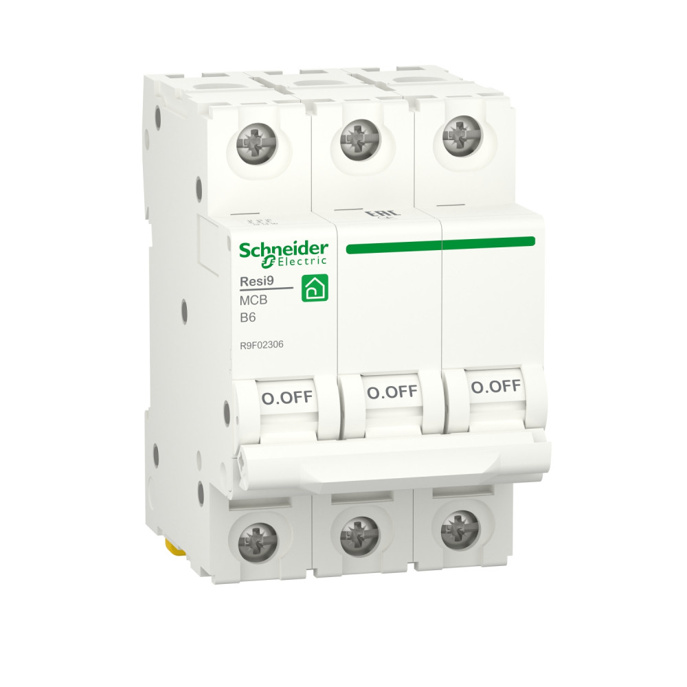 Автоматичний вимикач RESI9 Schneider Electric 6 А, 3P, крива В, 6кА