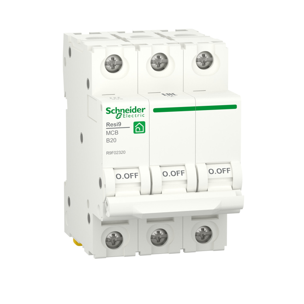 Автоматичний вимикач RESI9 Schneider Electric 20 А, 3P, крива В, 6кА