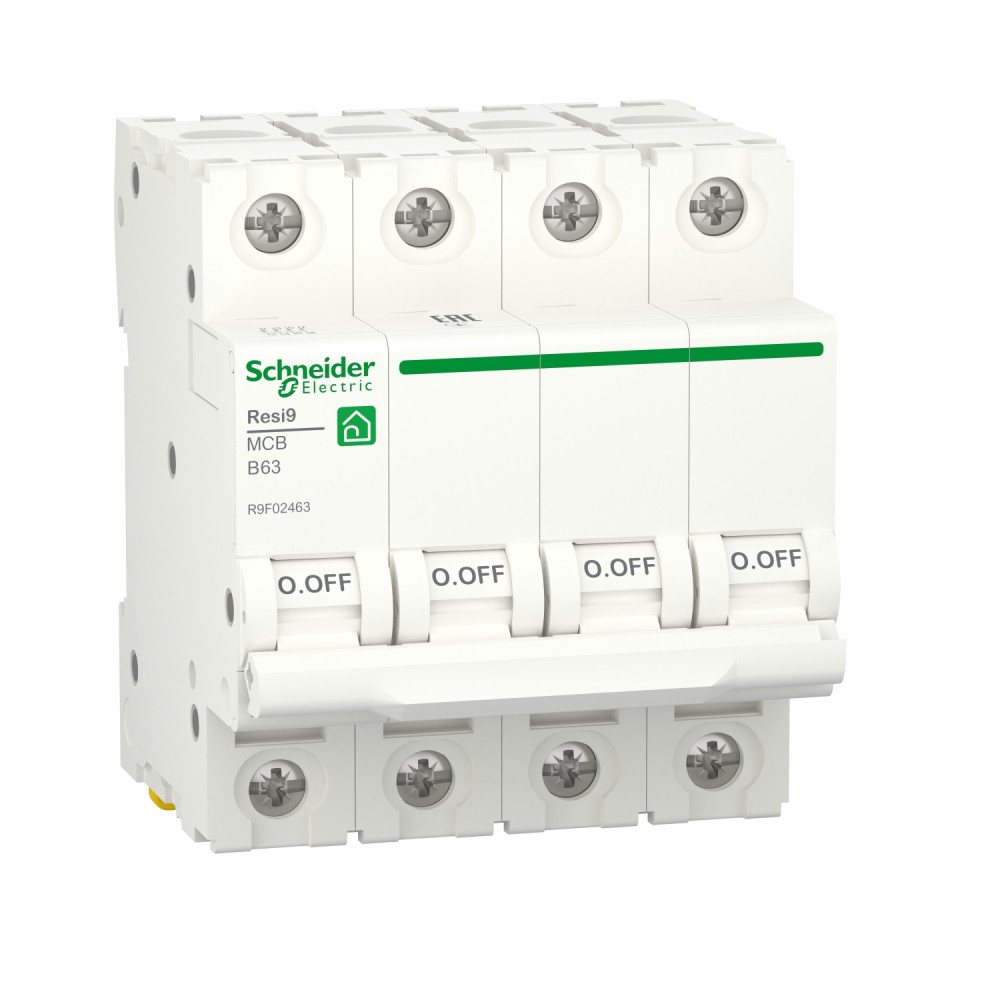 Автоматичний вимикач RESI9 Schneider Electric 63 А, 4P, крива В, 6кА