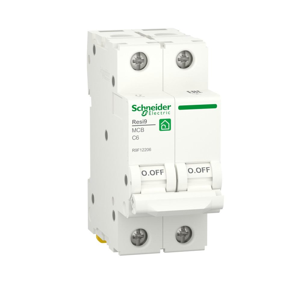 Автоматичний вимикач RESI9 Schneider Electric 6 А, 2P, крива С, 6кА