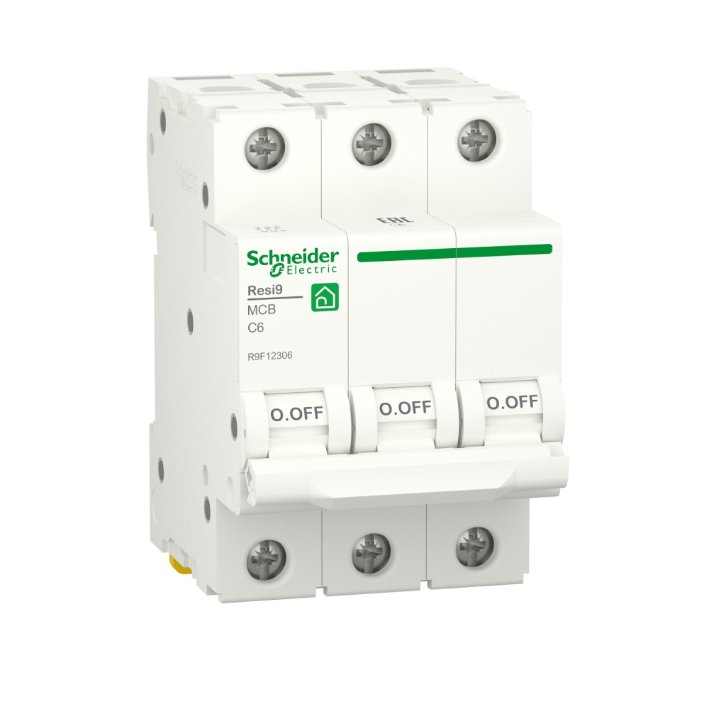 Автоматичний вимикач RESI9 Schneider Electric 6 А, 3P, крива С, 6кА