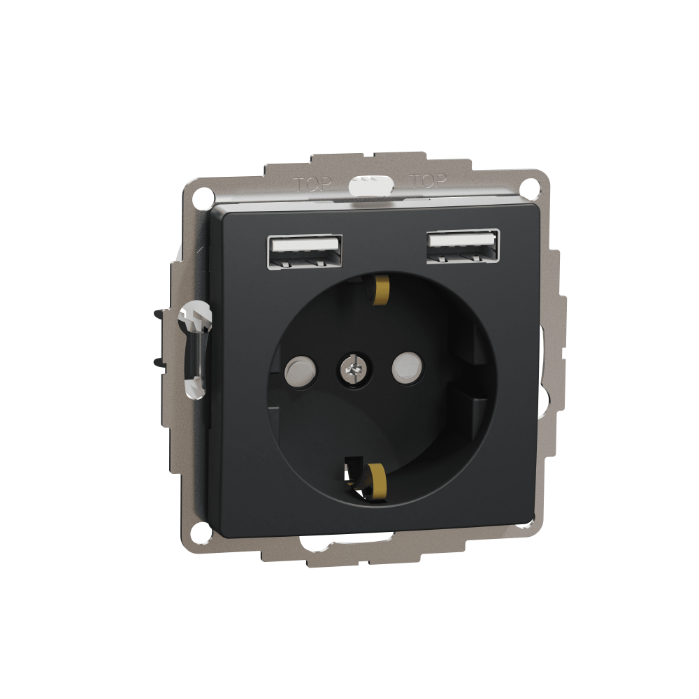 Розетка с заземлением и защитными шторками + 2хUSB Schneider Electric Sedna Design Чорный SDD114052