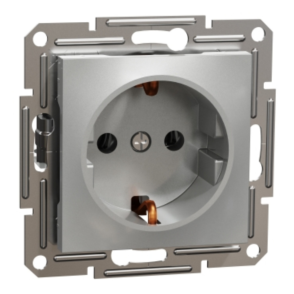 Розетка с заземлением 16А Schneider Electric Asfora Алюминий EPH2900161