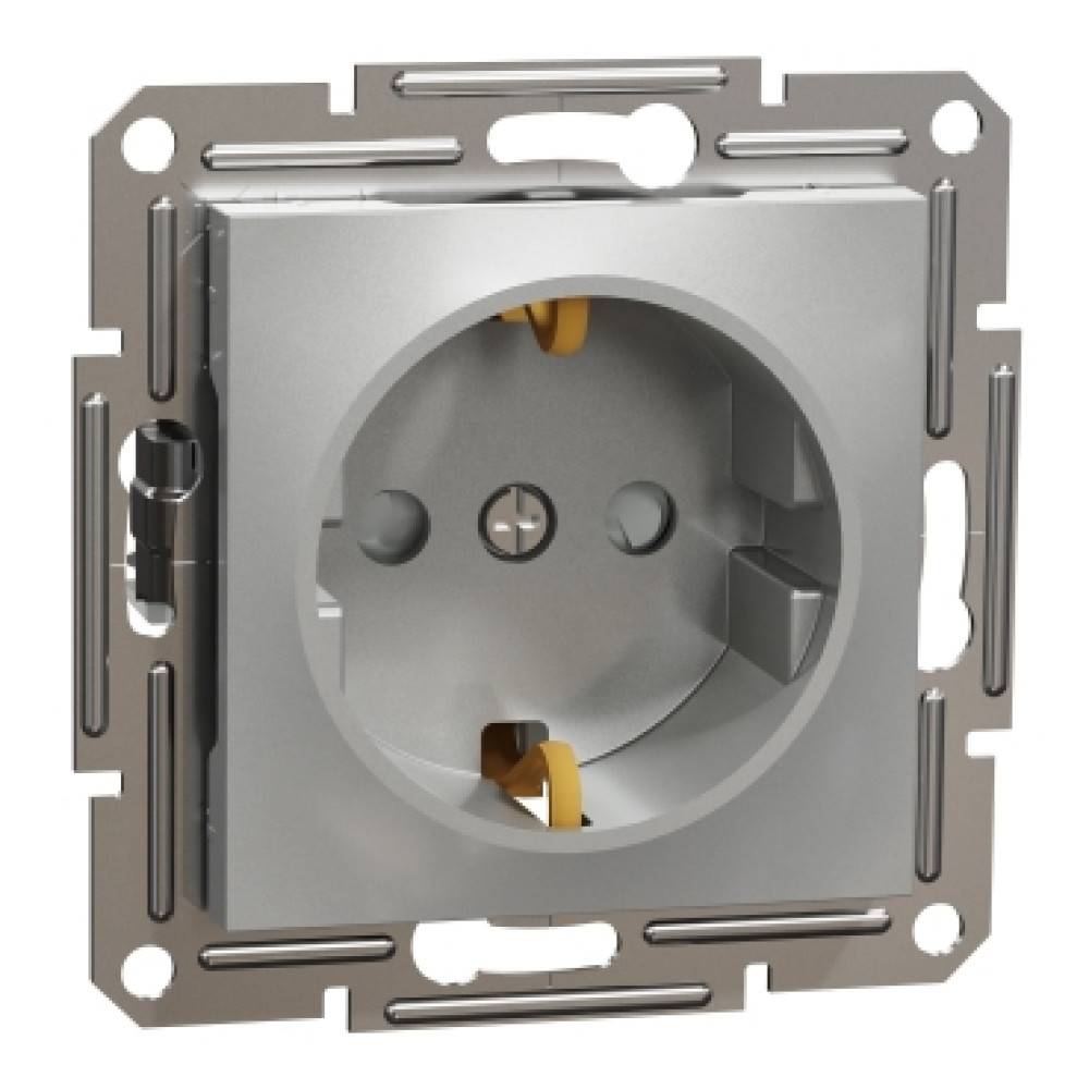 Розетка с заземлением и защитными шторками 16А Schneider Electric Asfora Алюминий EPH2900261