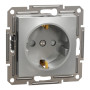 Розетка с заземлением и защитными шторками 16А Schneider Electric Asfora Алюминий EPH2900261