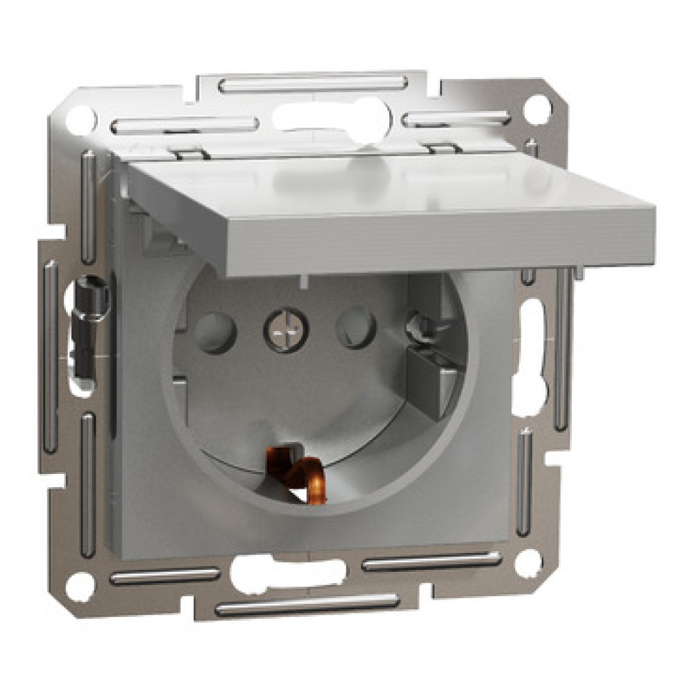 Розетка с крышкой и заземлением 16А Schneider Electric Asfora Алюминий EPH3100161