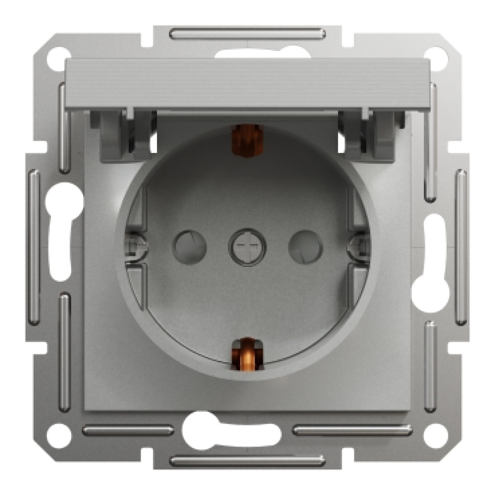 Розетка с крышкой и заземлением 16А Schneider Electric Asfora Алюминий EPH3100161