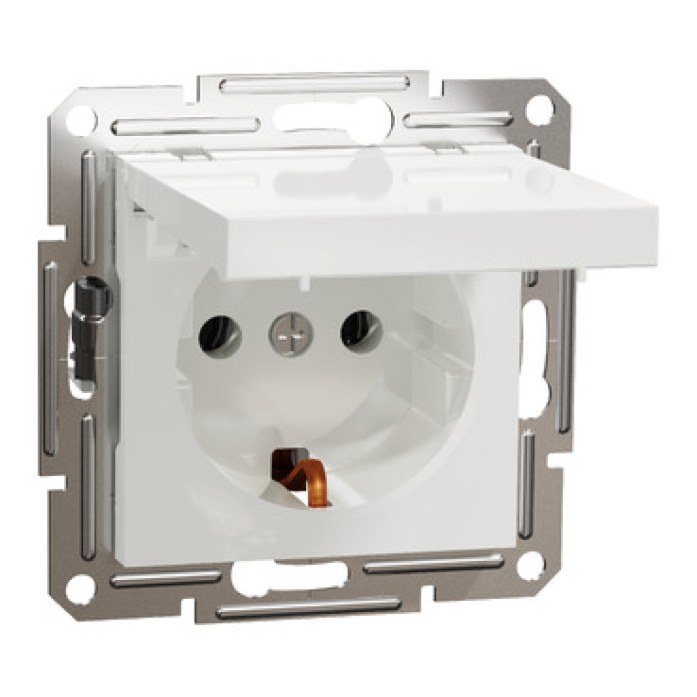 Розетка с крышкой и заземлением Schneider Electric Asfora Белый EPH3170121 (без рамки)