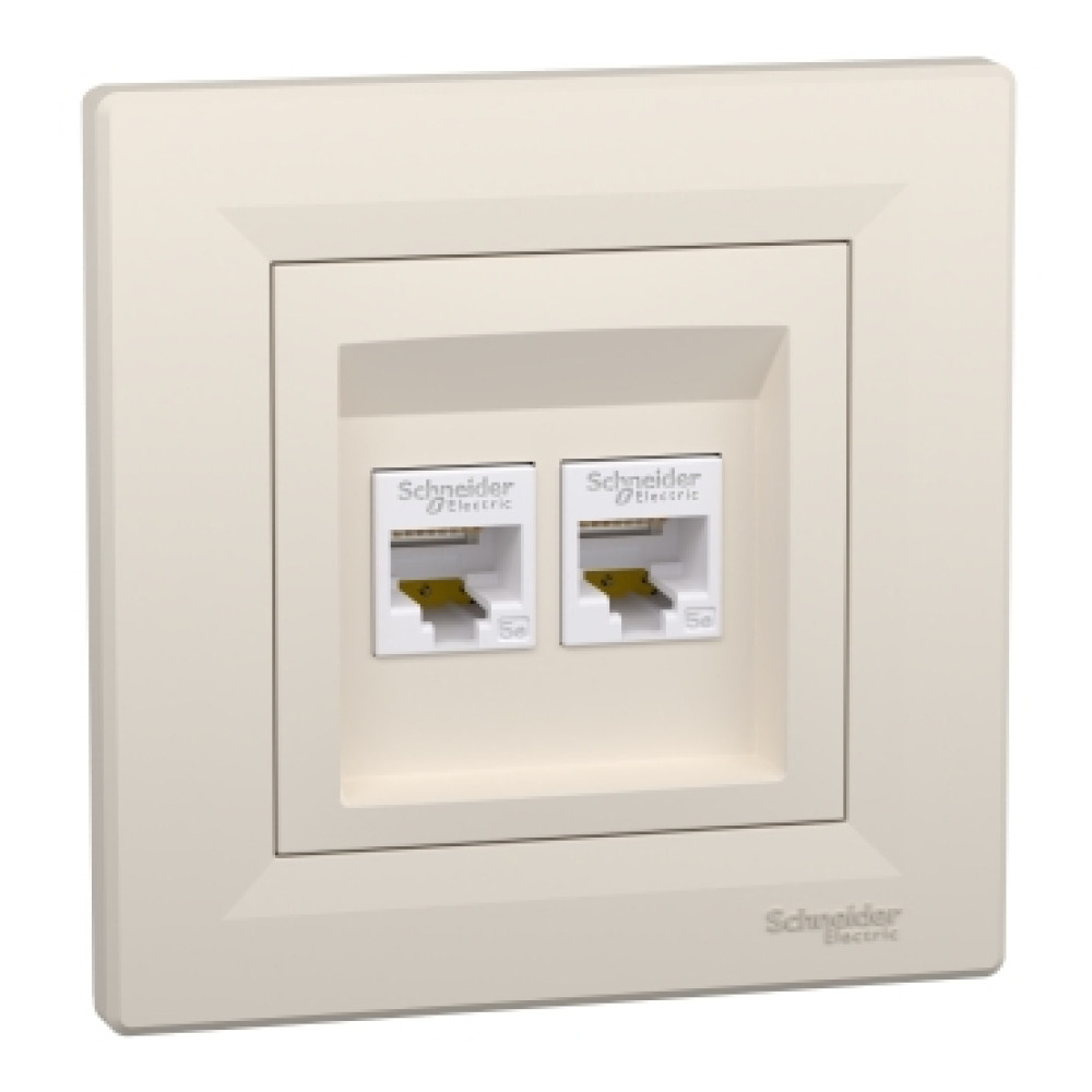 Розетка компьютерная RJ45 cat5e UTP двойная Schneider Electric Asfora Слоновая кость EPH4400123
