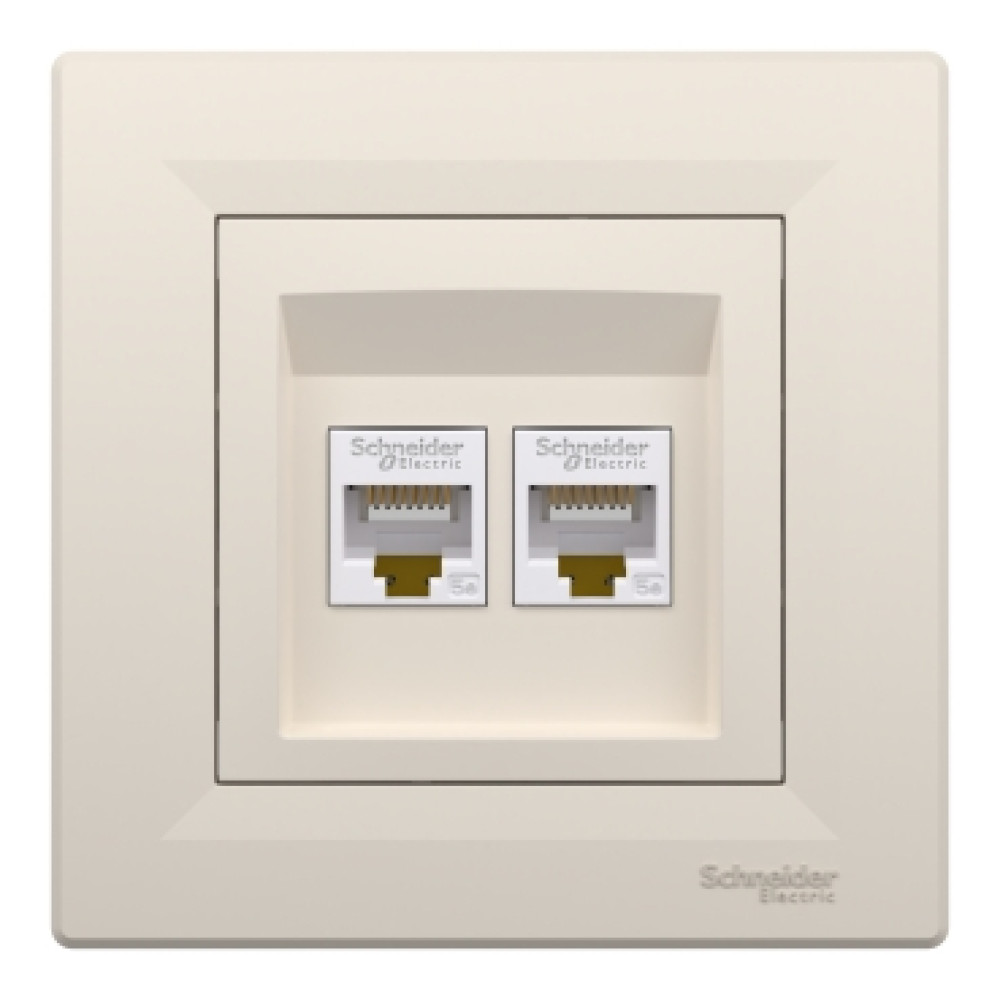 Розетка компьютерная RJ45 cat5e UTP двойная Schneider Electric Asfora Слоновая кость EPH4400123