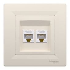Розетка компьютерная RJ45 cat5e UTP двойная Schneider Electric Asfora Слоновая кость EPH4400123