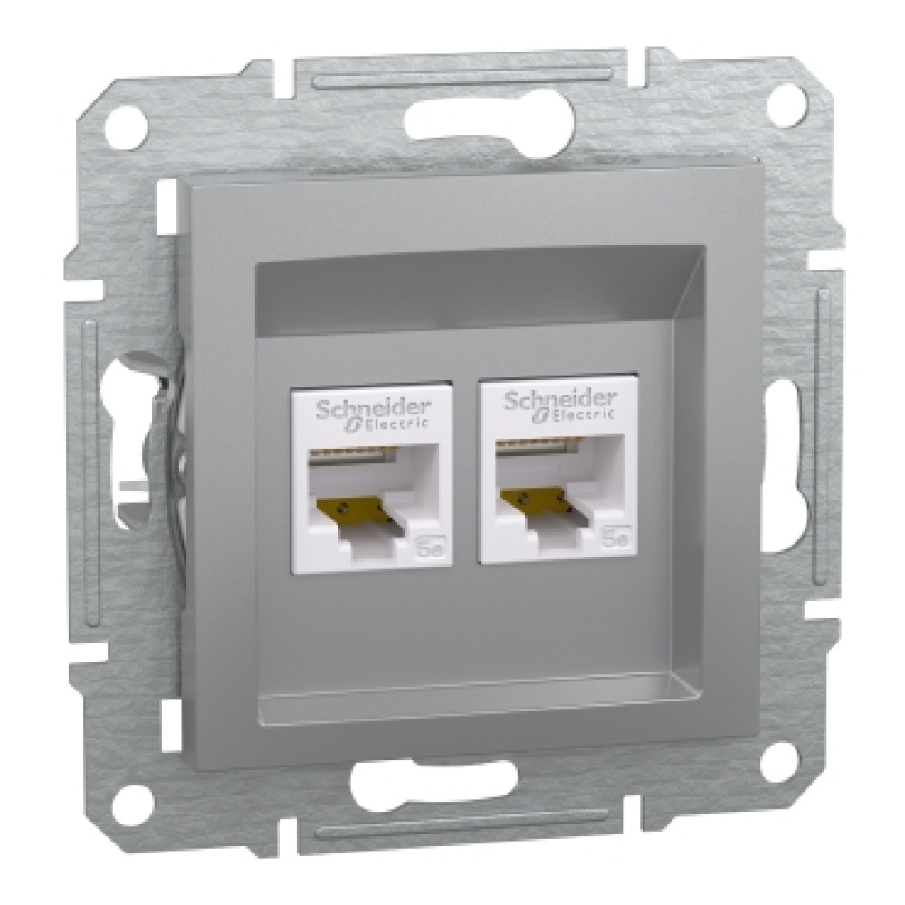 Розетка компьютерная RJ45 cat5 UTP двойная Schneider Electric Asfora Алюминий EPH4400161
