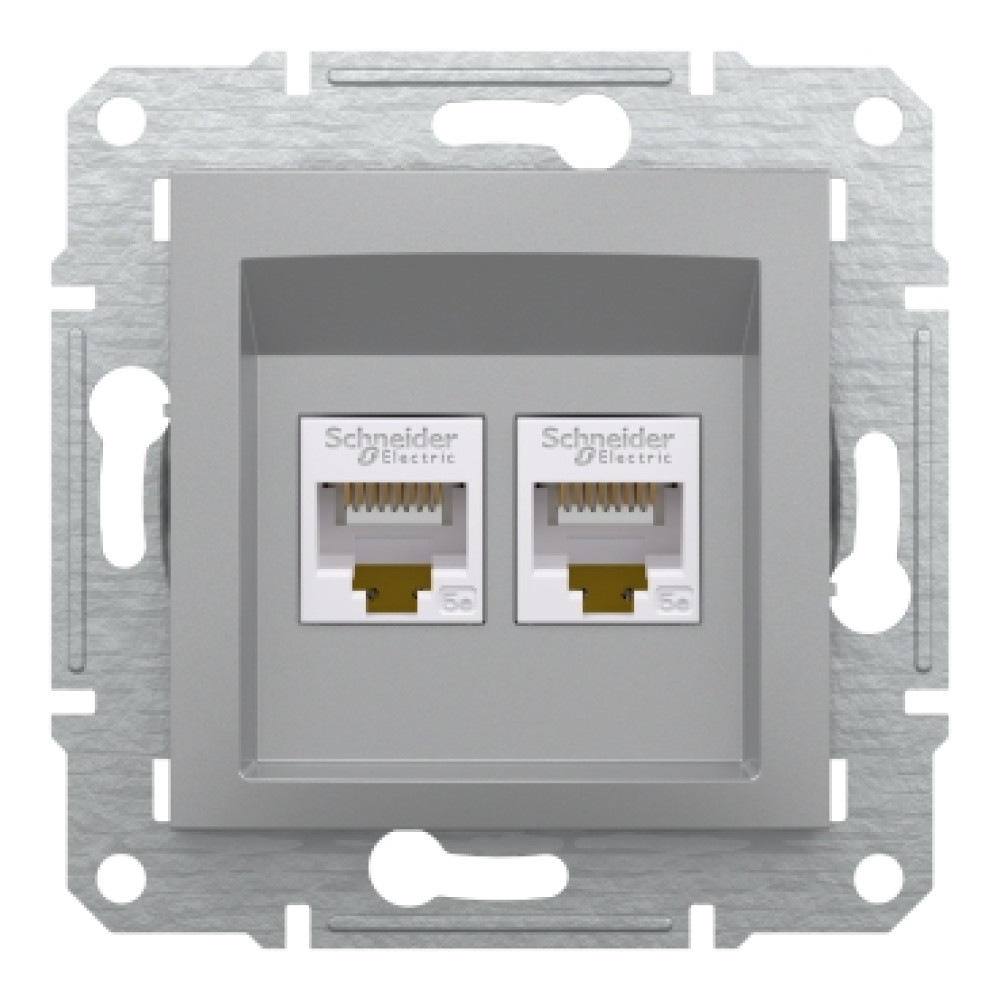 Розетка компьютерная RJ45 cat5 UTP двойная Schneider Electric Asfora Алюминий EPH4400161