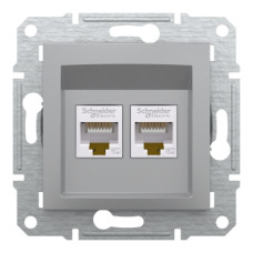 Розетка компьютерная RJ45 cat5 UTP двойная Schneider Electric Asfora Алюминий EPH4400161