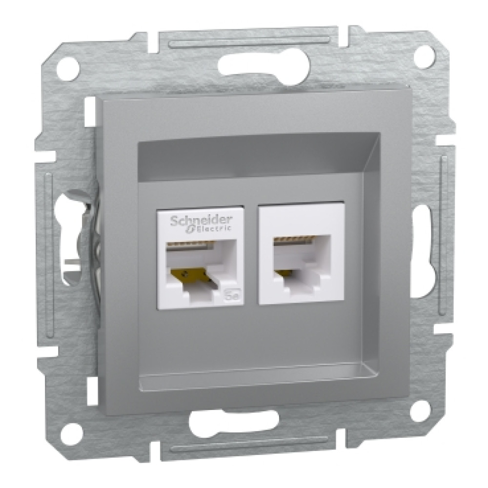 Розетка компьютерная RJ45 cat5e UTP + телефонная RJ11 Schneider Electric Asfora Алюминий EPH4900161