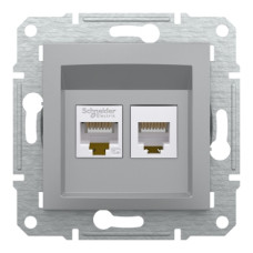 Розетка компьютерная RJ45 cat5e UTP + телефонная RJ11 Schneider Electric Asfora Алюминий EPH4900161