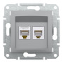 Розетка компьютерная RJ45 cat5e UTP + телефонная RJ11 Schneider Electric Asfora Алюминий EPH4900161
