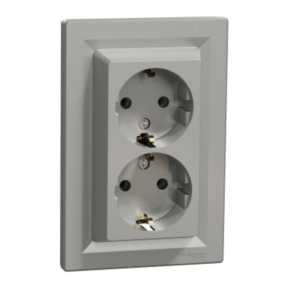 Розетка двойная с заземлением 16А Schneider Electric Asfora Алюминий EPH9900161