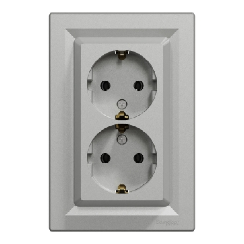 Розетка двойная с заземлением 16А Schneider Electric Asfora Алюминий EPH9900161