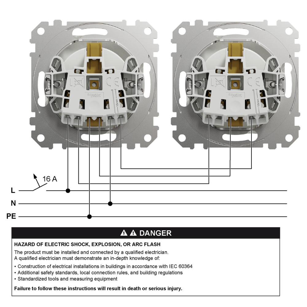 Розетка с заземлением и защитными шторками Schneider Electric Sedna Design Черный 16А SDD114022