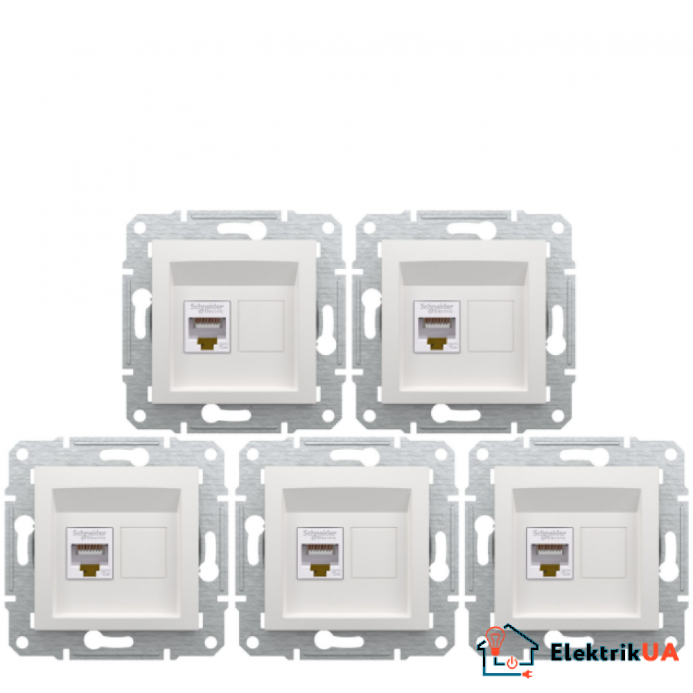 Акційна ціна! Продаж кратно 5 шт! Розетка комп’ютерна RJ45 Cat5e UTP Schneider Electric Asfora біла EPH4370121, без рамки (на даний комплект розеток не розповсюджується накопичувальна знижка!)