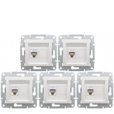 Акційна ціна! Продаж кратно 5 шт! Розетка комп’ютерна RJ45 Cat5e UTP Schneider Electric Asfora біла EPH4370121, без рамки (на даний комплект розеток не розповсюджується накопичувальна знижка!)