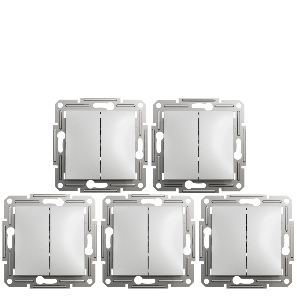 Выключатель двухклавишный Schneider Electric Asfora алюминий EPH0300161, без рамки - (Цена за 5 шт)
