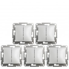 Акционная цена! Продажа кратно 5 шт! Выключатель двухклавишный Schneider Electric Asfora алюминий EPH0300161, без рамки (на данный комплект не распространяется накопительная скидка!)