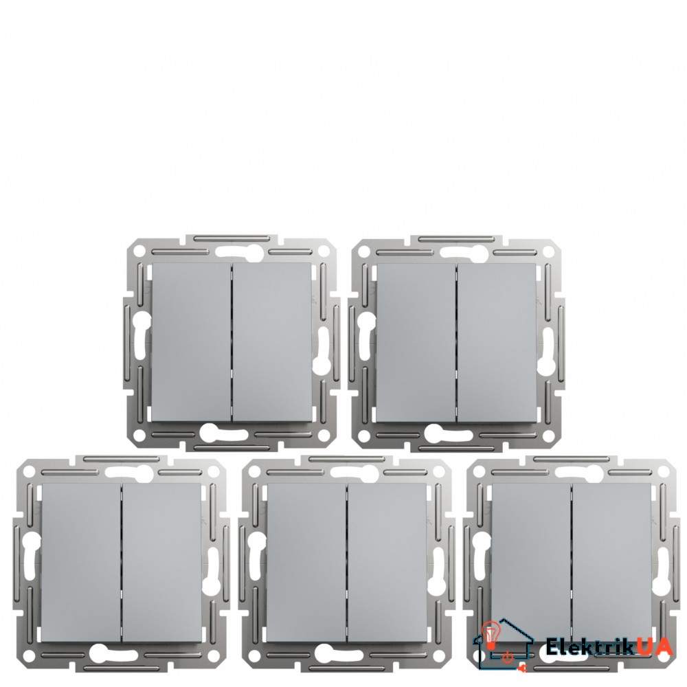 Акційна ціна! Продаж кратно 5 шт! Вимикач двоклавішний Schneider Electric Asfora 10А Сталь EPH0300162 (на даний комплект не розповсюджується накопичувальна знижка!)