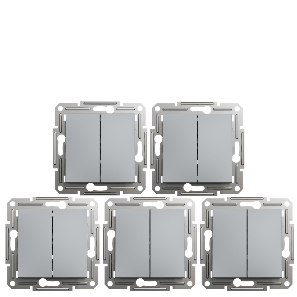 Выключатель двухклавишный Schneider Electric Asfora 10А Сталь EPH0300162 - (Цена за 5 шт)
