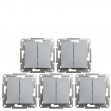 Акционная цена! Продажа кратно 5 шт! Выключатель двухклавишный Schneider Electric Asfora 10А Сталь EPH0300162 (на данный комплект не распространяется накопительная скидка!)