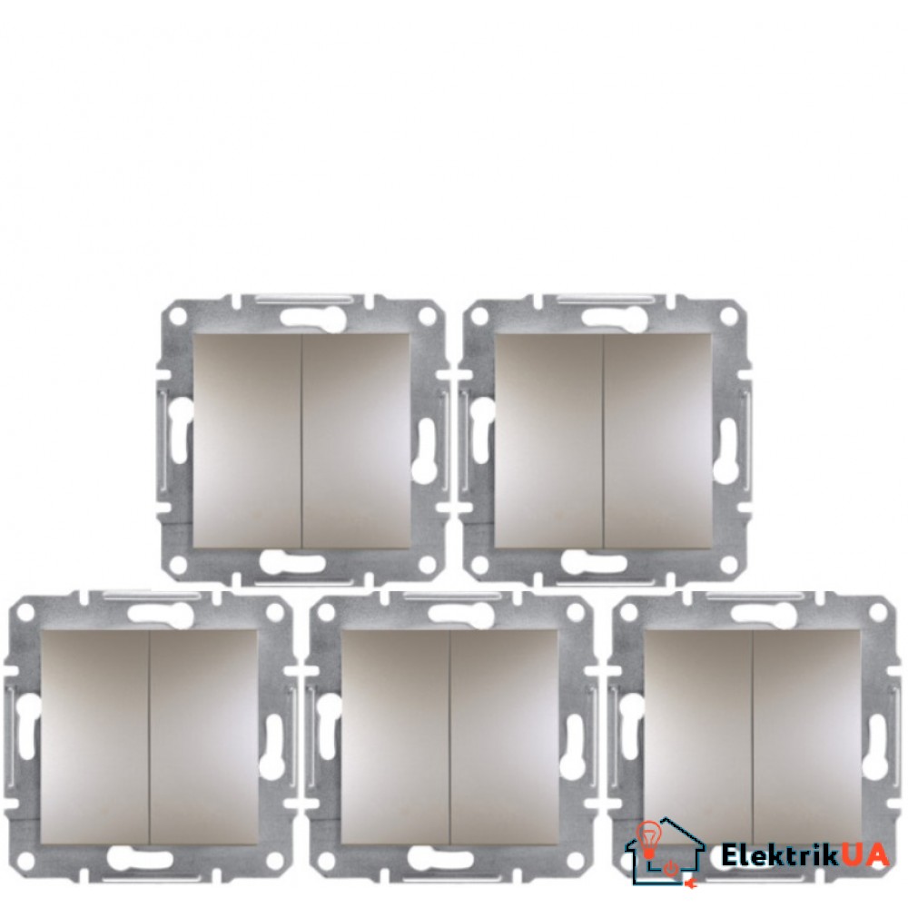 Акционная цена! Продажа кратно 5 шт! Выключатель двухклавишный Schneider Electric Asfora 10А Бронза EPH0300169 (на данный комплект не распространяется накопительная скидка!)