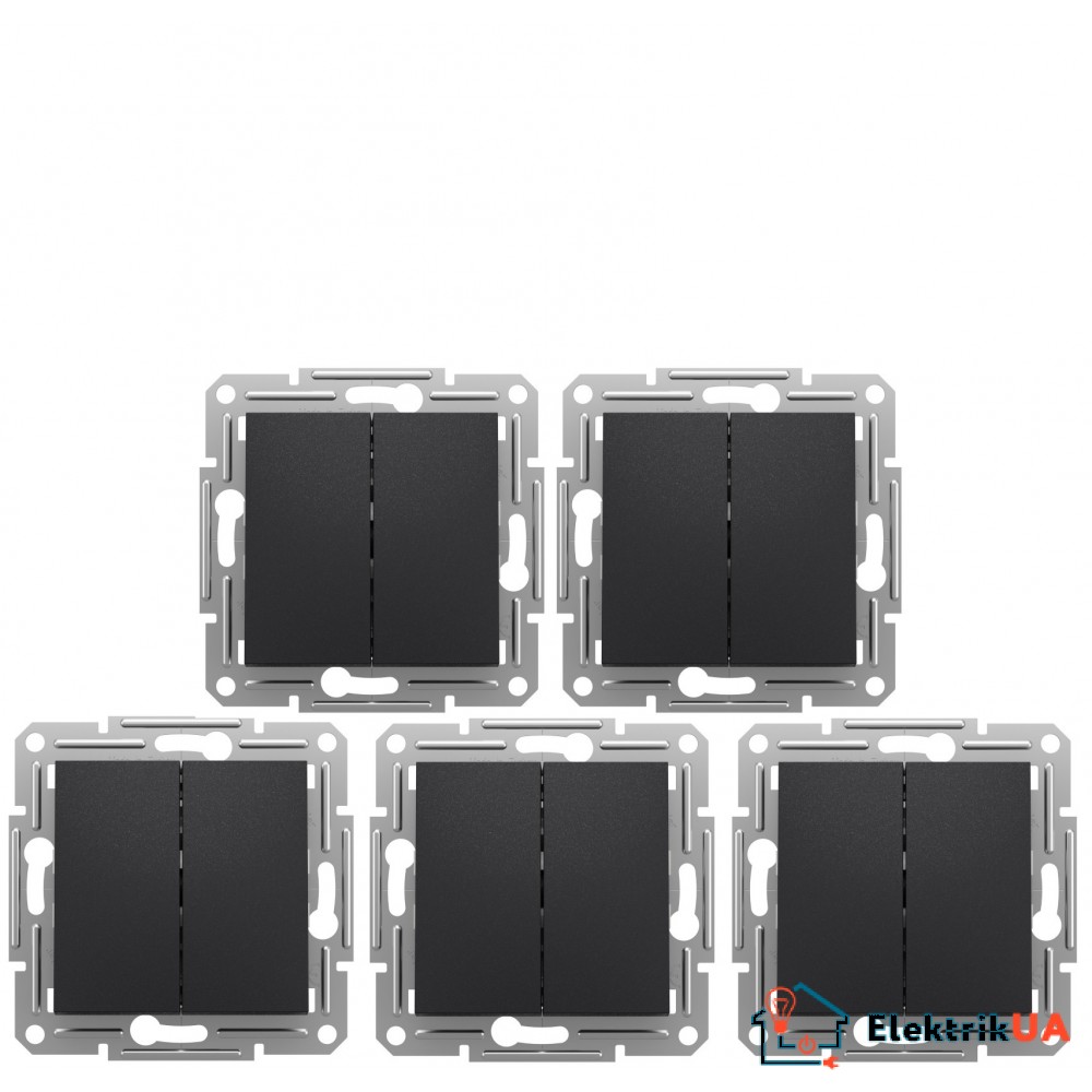 Акционная цена! Продажа кратно 5 шт! Выключатель двухклавишный Schneider Electric Asfora антрацит 10А EPH0300171, без рамки (на данный комплект не распространяется накопительная скидка!)