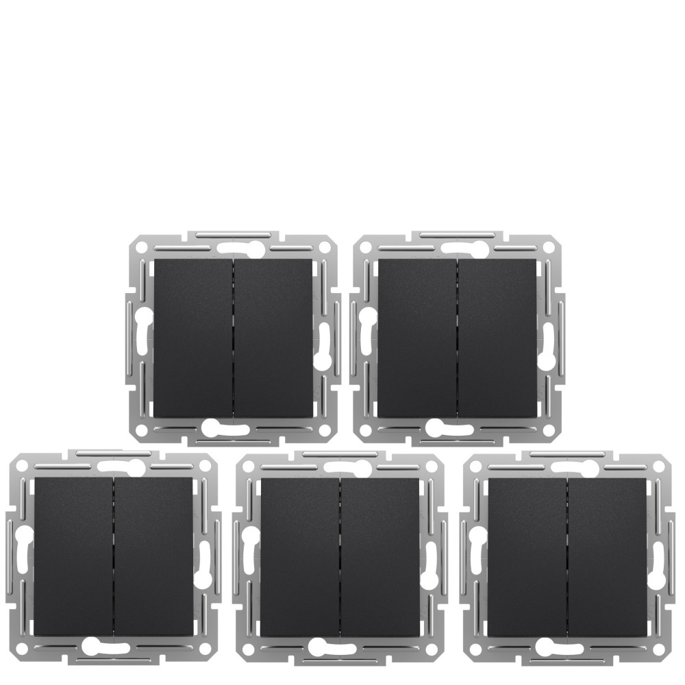 Выключатель двухклавишный Schneider Electric Asfora антрацит 10А EPH0300171, без рамки - (Цена за 5 шт)