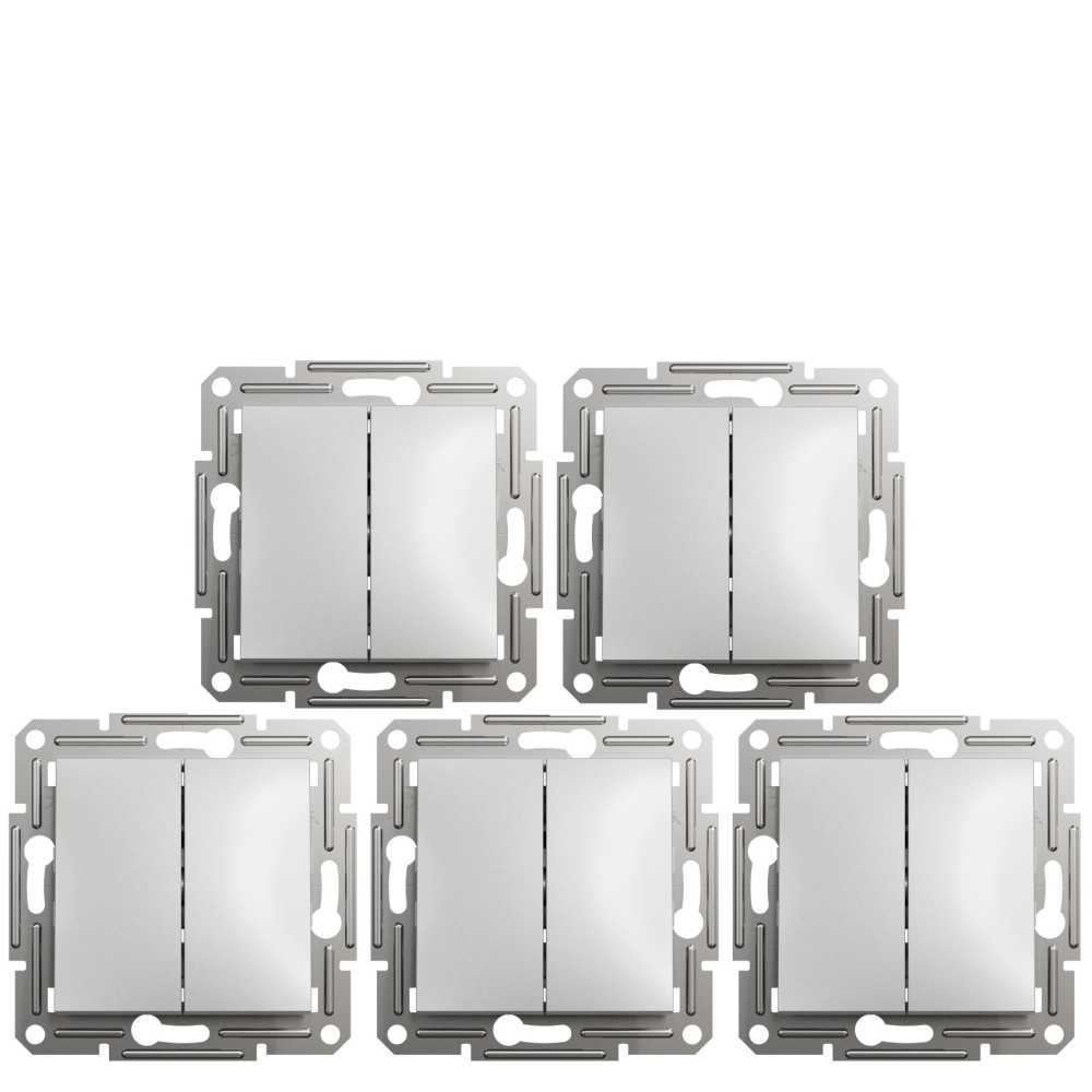 Вимикач двоклавішний прохідний Schneider Electric Asfora алюміній EPH0600161, без рамки - (Ціна за 5 шт)