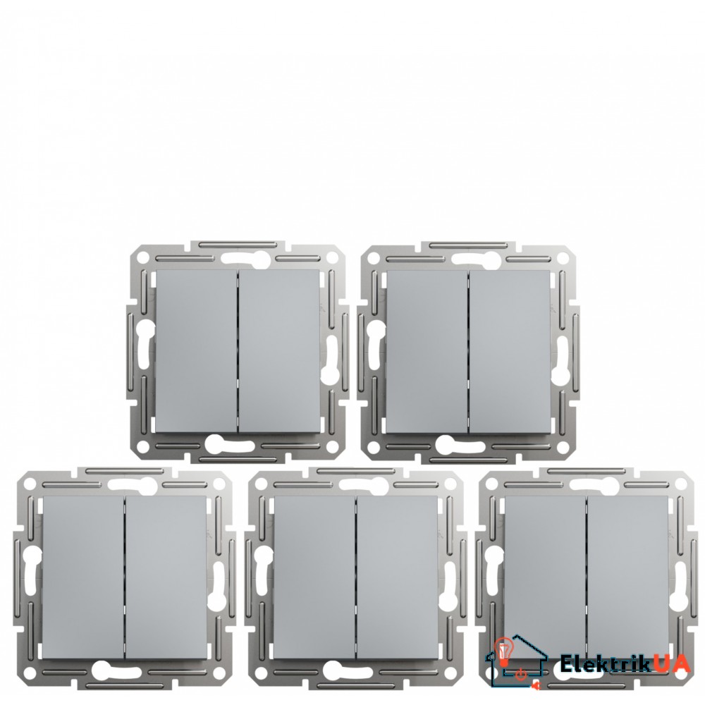 Акційна ціна! Продаж кратно 5 шт! Вимикач двоклавішний прохідний Schneider Electric Asfora 10А Сталь EPH0600162 (на даний комплект не розповсюджується накопичувальна знижка!)