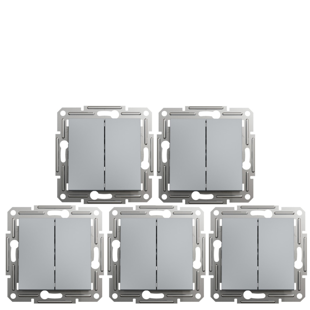 Выключатель двухклавишный проходной Schneider Electric Asfora 10А Сталь EPH0600162 - (Цена за 5 шт)