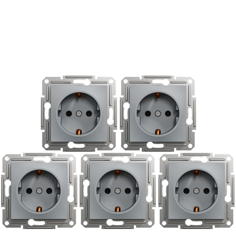 Розетка с заземлением 16А Schneider Electric Asfora Сталь EPH2900162 - (Цена за 5 шт)