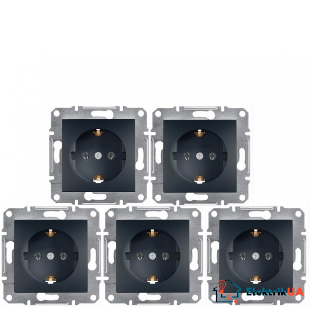 Акционная цена! Продажа кратно 10 шт! Розетка с заземлением 16А Schneider Electric Asfora антрацит EPH2900171, без рамки (на данный комплект розеток не распространяется накопительная скидка!