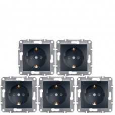 Акционная цена! Продажа кратно 10 шт! Розетка с заземлением 16А Schneider Electric Asfora антрацит EPH2900171, без рамки (на данный комплект розеток не распространяется накопительная скидка!