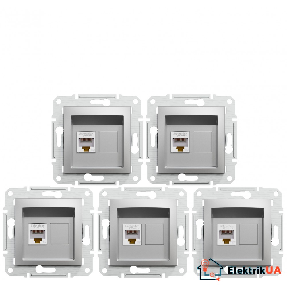 Акційна ціна! Продаж кратно 5 шт! Розетка комп’ютерна RJ45 cat5e UTP Schneider Electric Asfora Алюміній EPH4300161, без рамки (на даний комплект не розповсюджується накопичувальна знижка!)
