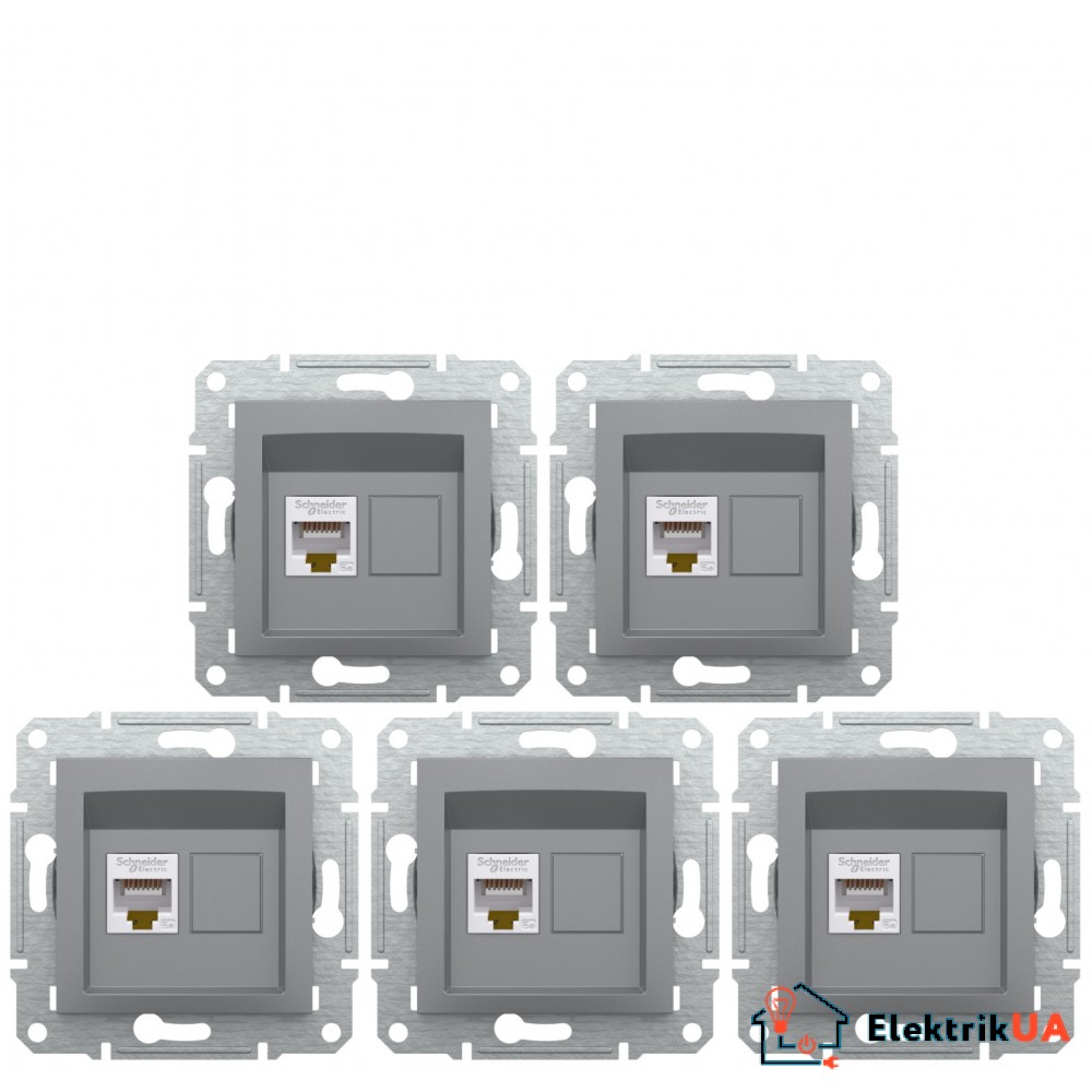 Акційна ціна! Продаж кратно 5 шт! Розетка комп’ютерна RJ45 cat5e UTP Schneider Electric Asfora Сталь EPH4300162 (на даний комплект не розповсюджується накопичувальна знижка!)