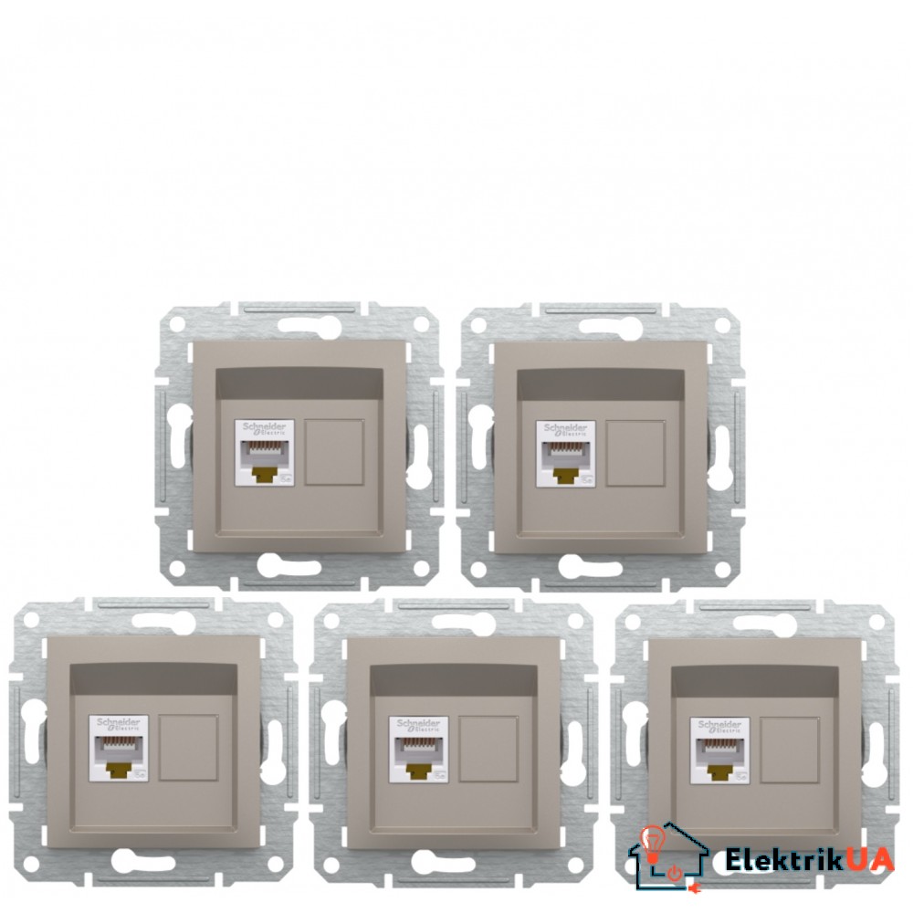 Акційна ціна! Продаж кратно 5 шт! Розетка комп’ютерна RJ45 cat5e UTP Schneider Electric Asfora Бронза EPH4300169 (на даний комплект не розповсюджується накопичувальна знижка!)