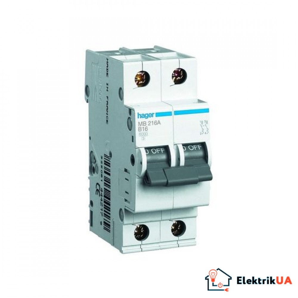 Автоматичний вимикач Hager In32 А, 2п, С, 6 kA, 2м (MC232A)