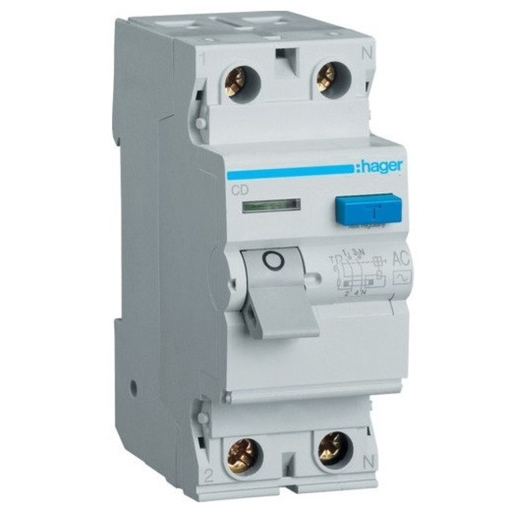 Дифференциальное реле (УЗО) Hager 1+N 25A 30mA 6kА AC 2м CD226J