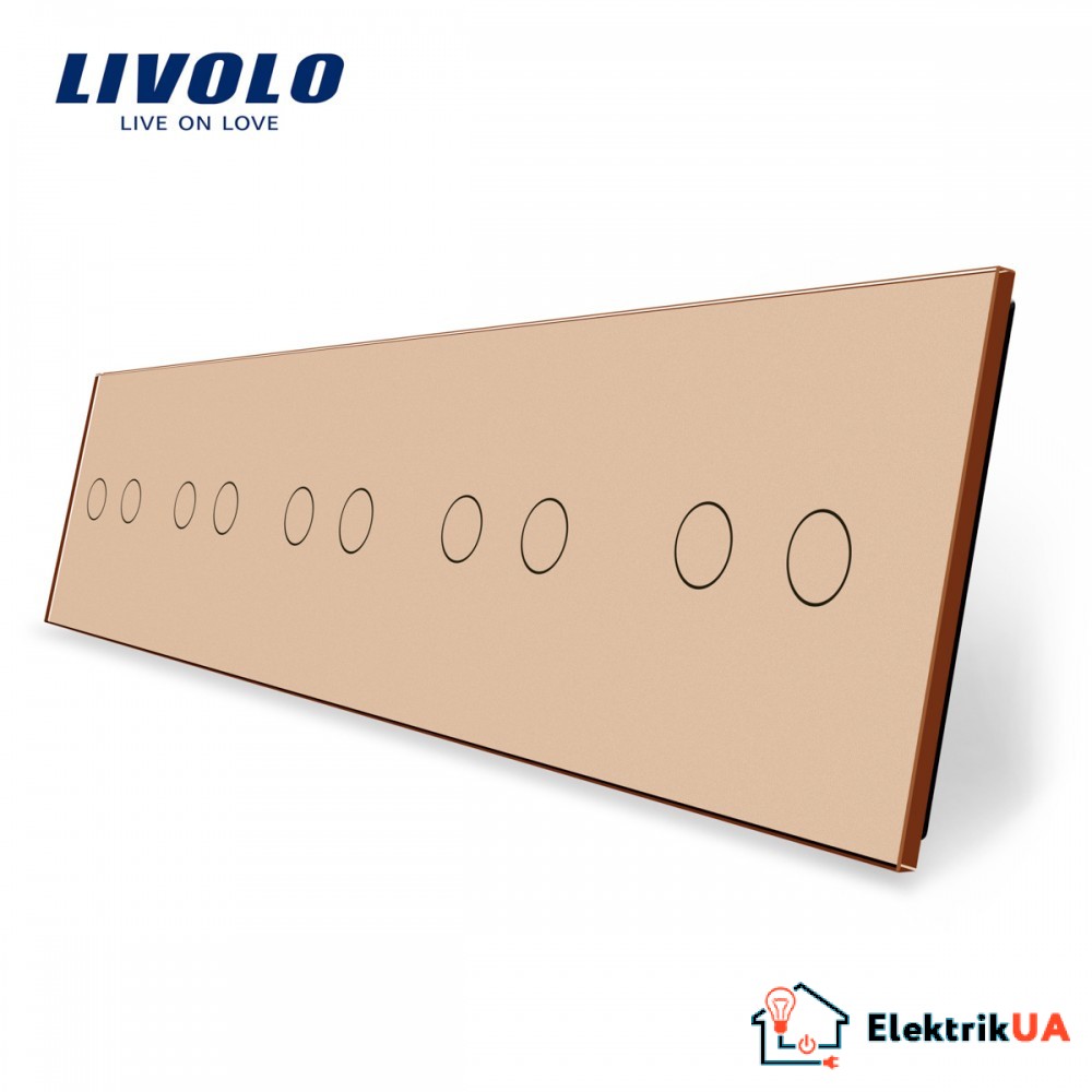 Лицьова панель для сенсорного вимикача Livolo 10 каналів колір золото (VL-C7-C2/C2/C2/C2/C2-13)