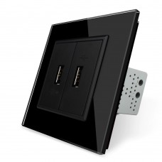 Двойная USB розетка Livolo с блоком питания 2.1А, 5V, цвет черный (VL-C792U-12)