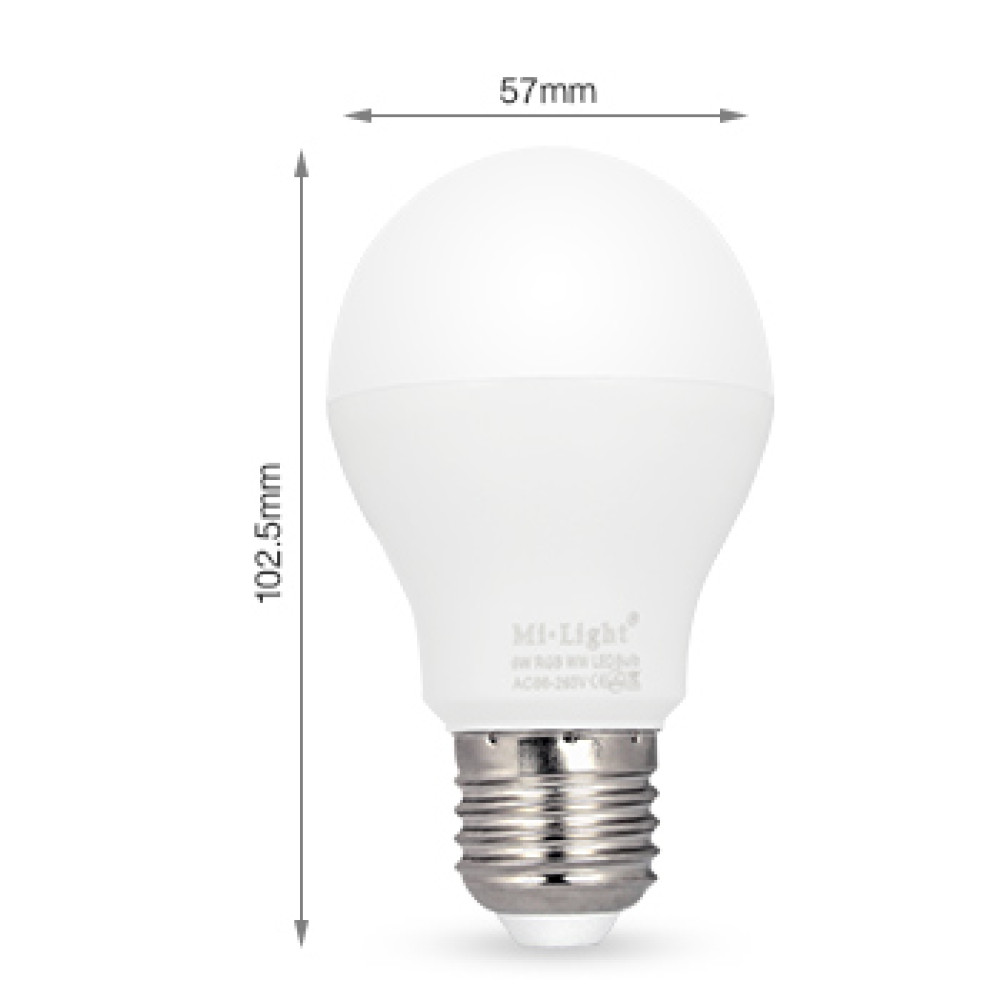LED лампа 6 Вт, Е27, 2700K + RGB, RF 2,4 GHz дистанційне управління Mi-Light LL014-WW RGBW