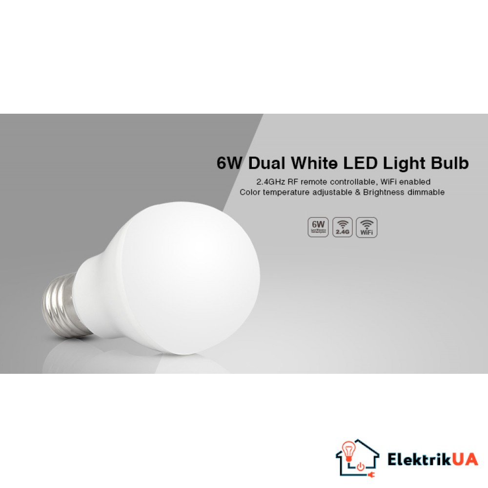 LED лампа 6 Вт, Е27, 2700-4200К, RF 2,4 GHz дистанційне управління Mi-Light LL017-CWW